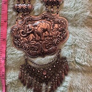 Boho Large Elephant Pendant Statement Necklace in Color of Silver